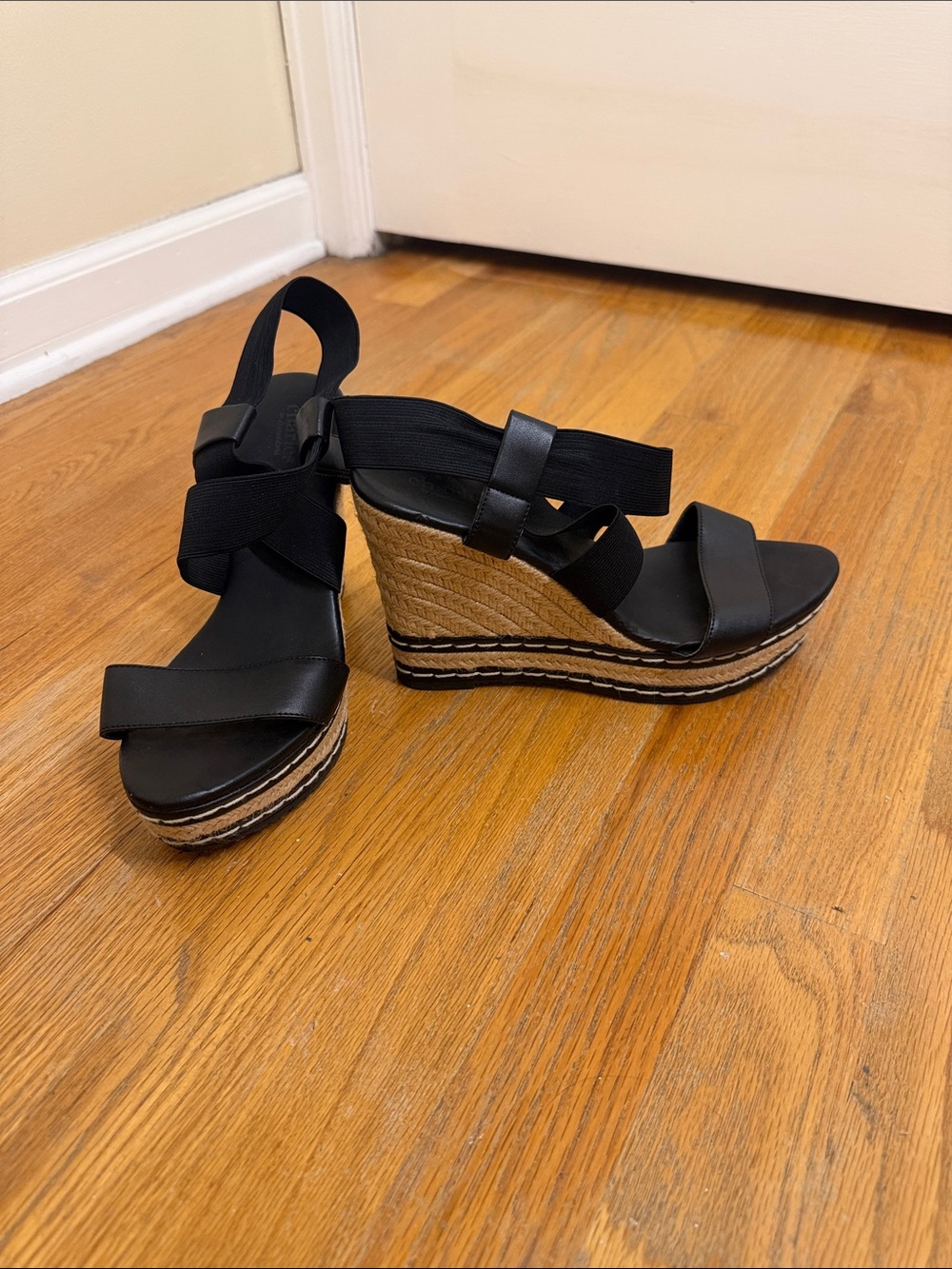 Charles David Black Espadrille Wedge Sandals